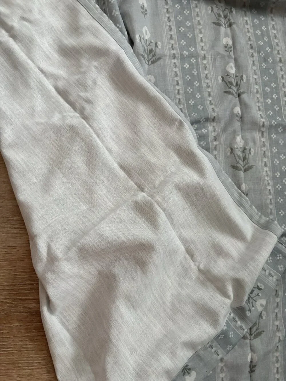 Blue Grey Pinch Pleated Floral Curtain Panel 82” Long